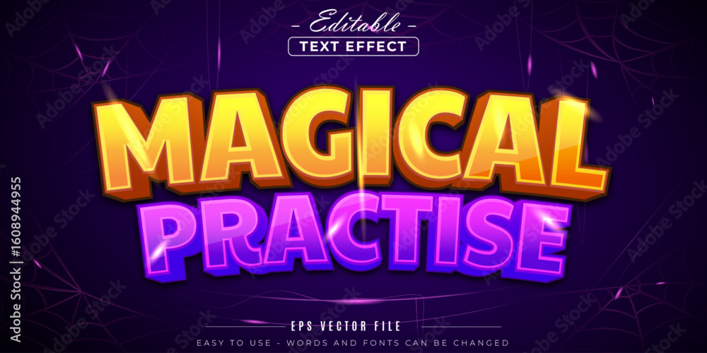 Poster magical practices shiny text, editable text effect.