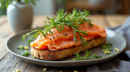 a Nordic open sandwich with salmon and dill