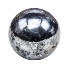 Close-up of a Hematite Sphere with Reflective Surface Against a Black Background