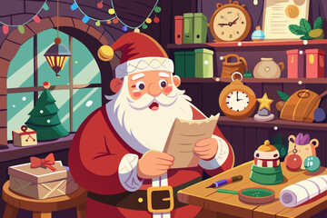 Santa Claus Checking His Naughty and Nice List