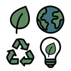 This image contains a set of four simple, eco-friendly-themed icons