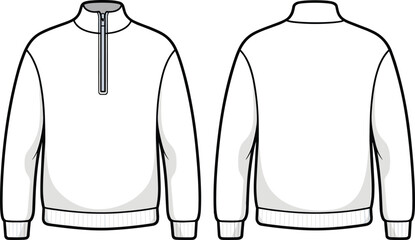 Blank quarter-zip sweatshirt template for fashion design and technical drawing, a versatile mockup for sportswear, casual, and street-style apparel