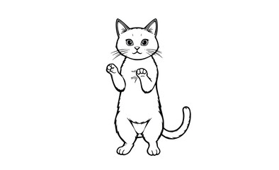 Obraz premium Waving Cat Vector Line Art Cartoon Illustration