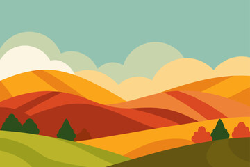 Vector Landscape of Rolling Hills in Autumn Colors