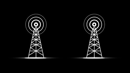 Global networking tower icon with radio wave, tower connective network and signal waves illustration background.