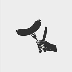 Fork and sausage icon logo flat vector design