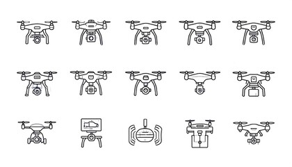 Collection of line art drone icons