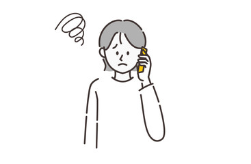 スマホを使っている不満げな女性のイラスト