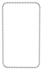 High-resolution 3D illustration of a fine metallic chain forming a clean, contemporary vertical frame. Perfect for showcasing content or adding a subtle, sophisticated boundary.