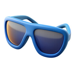 Blue sports sunglasses with mirrored lenses isolated on transparent background