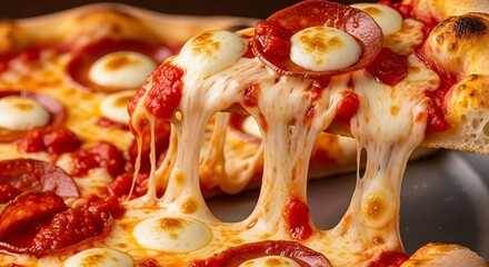 Rich tomato sauce blends into melted mozzarella in a savory stretch from the core of the pizza.
