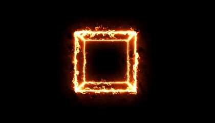 Fiery orange cube frame against black background