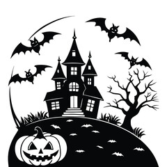 Spooky haunted house in the woods at night, a cartoon vector illustration perfect for Halloween