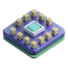 Abstract geometric shape with central button isolated on transparent background