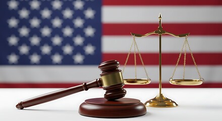 Gavel and scales of justice with american flag