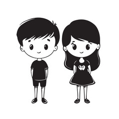 Cute cartoon vector illustration of boy and girl with interesting poses and expressions Isolated on white background.