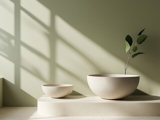 Two ceramic bowls with natural light and shadow play