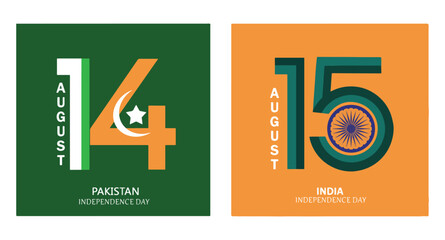 Pakistan and India Independence Day Typographic Vector Banners