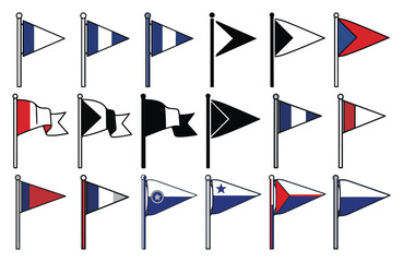 Vector Icon Set of Nautical Pennant and Burger Flags