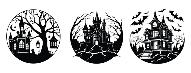 Spooky haunted house in the woods at night, a cartoon vector illustration perfect for Halloween