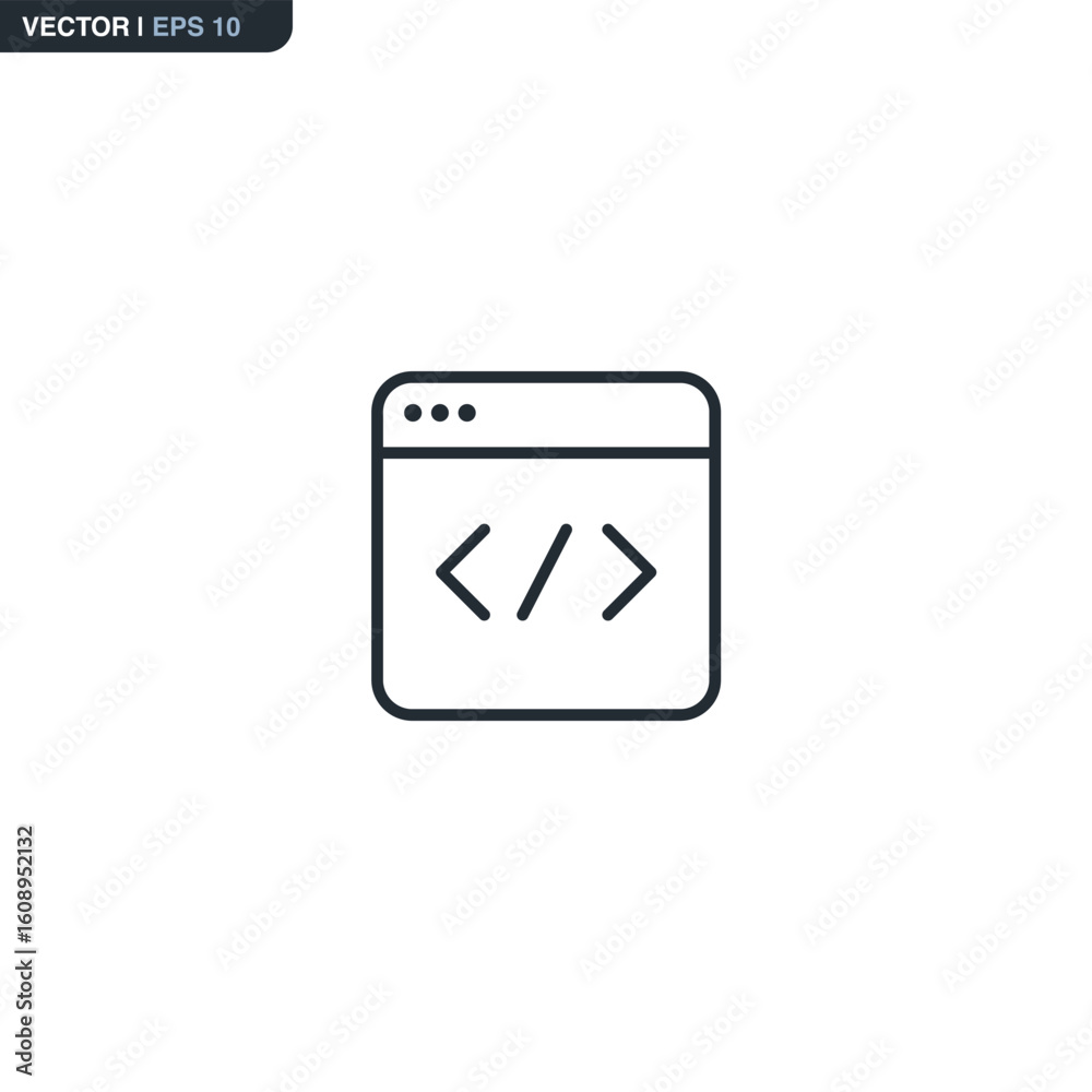 Poster Coding website, linear style sign for mobile concept and web design