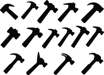 Extensive Vector Collection of Hammer Silhouettes for Construction, Renovation, and DIY Projects – Essential Hand Tools for Home Improvement and Professional Building.