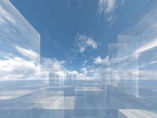 Abstract Data Analysis Image with Semi-Transparent Cubes in Floating Space