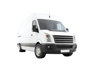 White delivery van isolated on black background commercial vehicle transportation. Isolated On Transparent Background