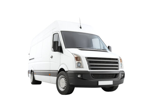 White delivery van isolated on black background commercial vehicle transportation. Isolated On Transparent Background