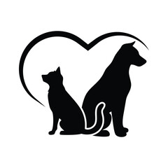 Cat and Dog Heart Silhouette.