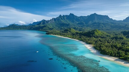 tropical island paradise beach scene with crystal clear water an