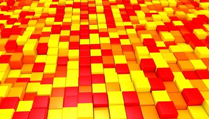 Abstract wave of red and yellow cubes
