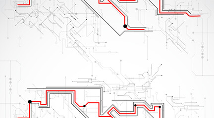 Digital circuit visualization vector background. Pattern with interconnected lines, nodes.
