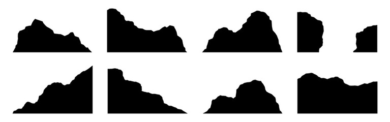 Stone mountain silhouette. Topographic hill set	