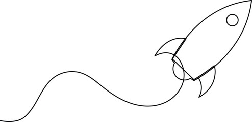 Fototapeta premium Rocket launch icon in one continuous line minimalist style isolated on white background