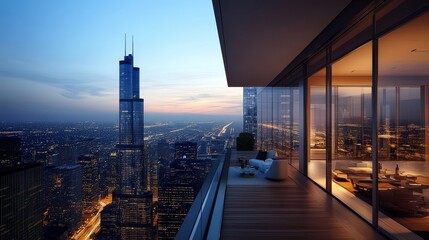 Obraz premium stunning chicago cityscape view from luxury penthouse balcony
