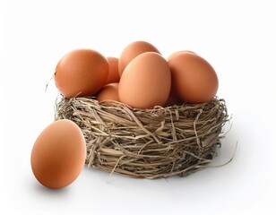 Brown chicken eggs in a bird's nest on white background brown eggs bird nest