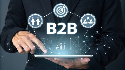 Professional network growth: Businessman using technology for strategic partnerships and improved business-to-business relationships worldwide.