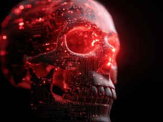 Fototapeta premium Cyber Skull in Red Circuit Light