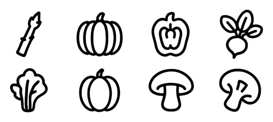 Doodle style line art of various produce