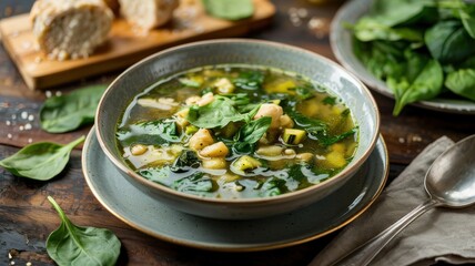 A delicious Italian Wedding soup with diced zucchini and spinach.