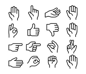 Obraz premium Collection of hand gestures line drawings