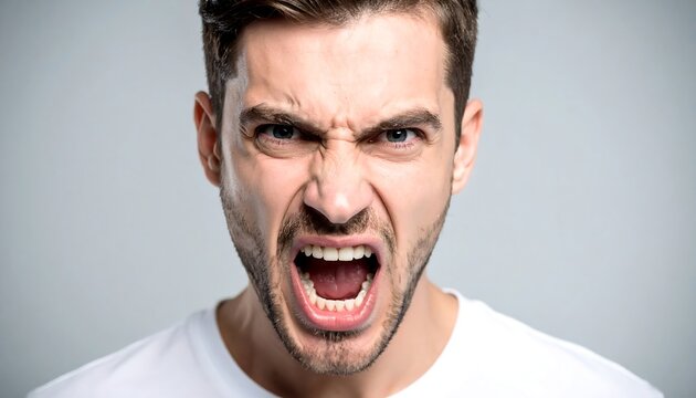 Close-up of a young man with an angry, screaming expression - Powered by Adobe