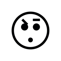 Confused face with raised eyebrow and line over eye in black and white simple vector illustration