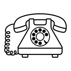 Retro rotary dial telephone icon black and white line art
