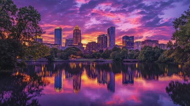 charlotte skyline sunset reflection