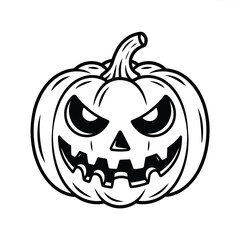 Scary jack o lantern halloween pumpkin drawing black and white