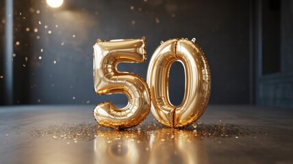 Golden 50 Balloons Floating Celebrating Milestone Anniversary Birthday Party Event