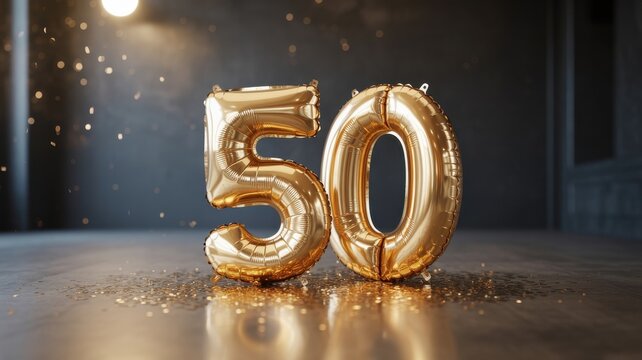 Golden 50 Balloons Floating Celebrating Milestone Anniversary Birthday Party Event