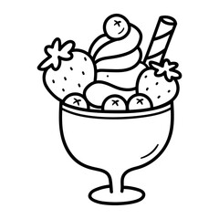 Food and Dessert Doodle Icons with Drinks, Snacks, and Sweets Illustration.

